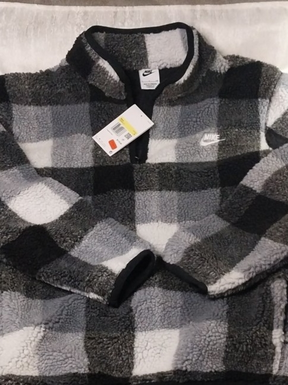 Nike Sherpa Quarter-Zip Pullover - Gray Black White Plaid